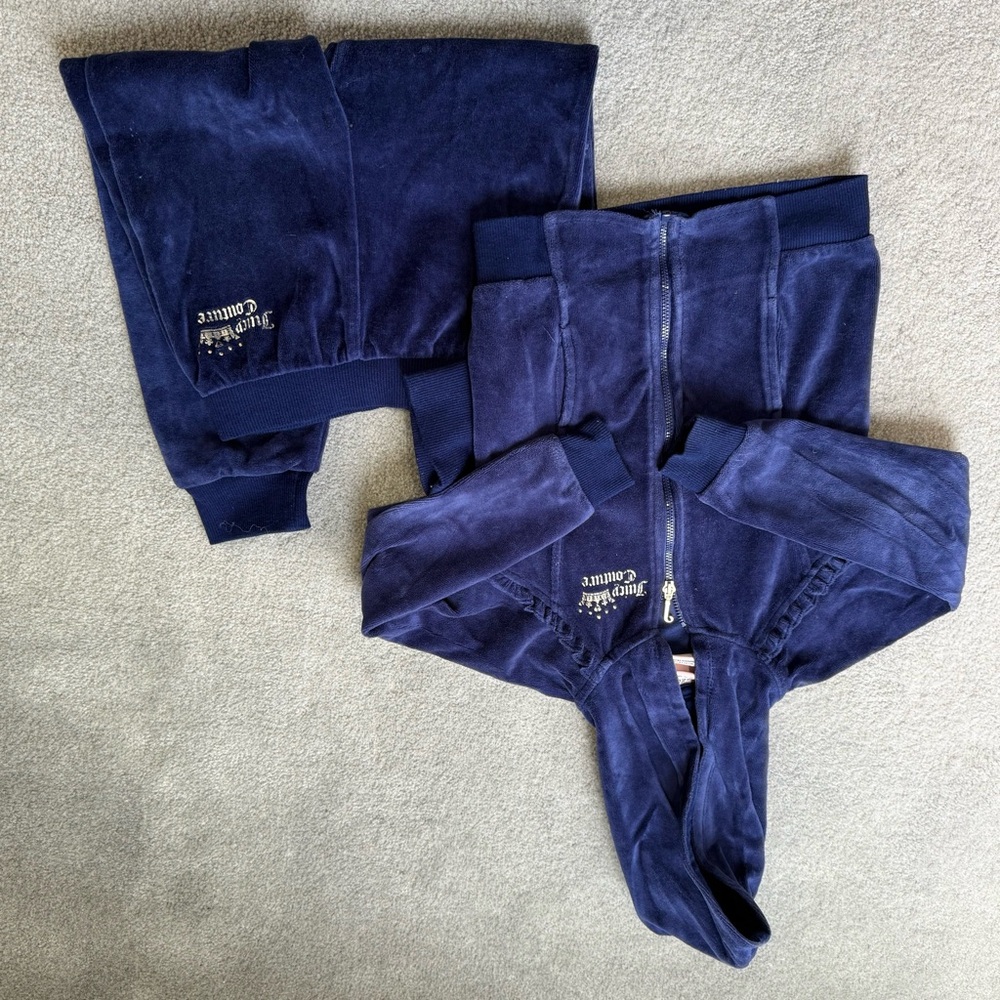 Juicy Couture Toddler Velour Tracksuit Set Navy Blue Heart Hoodie & Pants 4T - Picture 6 of 13